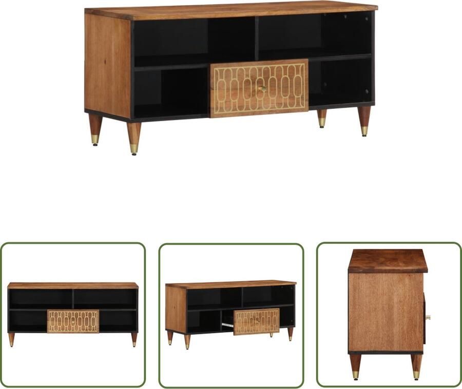 The Living Store Tv-meubel 100x33x46 cm massief mangohout Tv Kast Mediakas Houten Tv Stand Retro Tv Meubel Salontafel - Foto 5