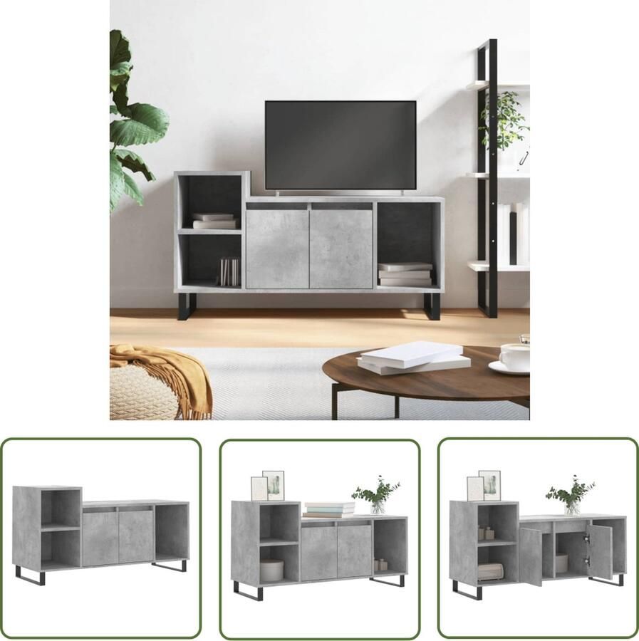 The Living Store TV-meubel betongrijs 100 x 35 x 55 cm trendy en praktisch hoogwaardig hout en metaal Tv-meubel Mediakas Salontafel Houten Tv-kast Grijs Tv-meubel