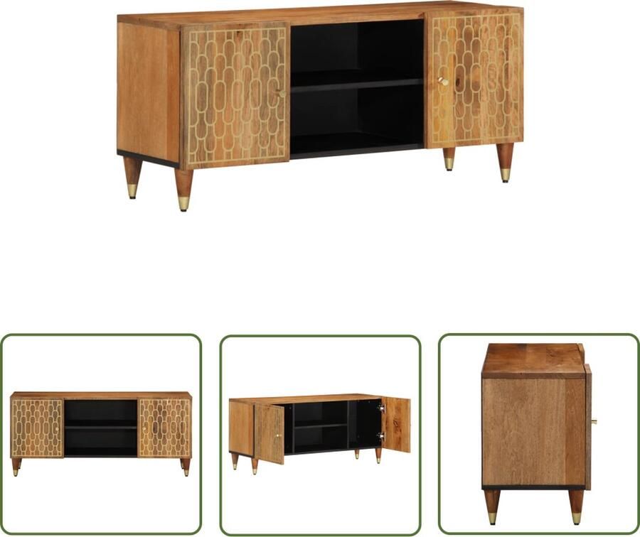 The Living Store Tv-meubel 105x33x46cm massief mangohout Tv-meubel Mediakas Mangohouten Kast Retro Stijl Salontafel - Foto 2