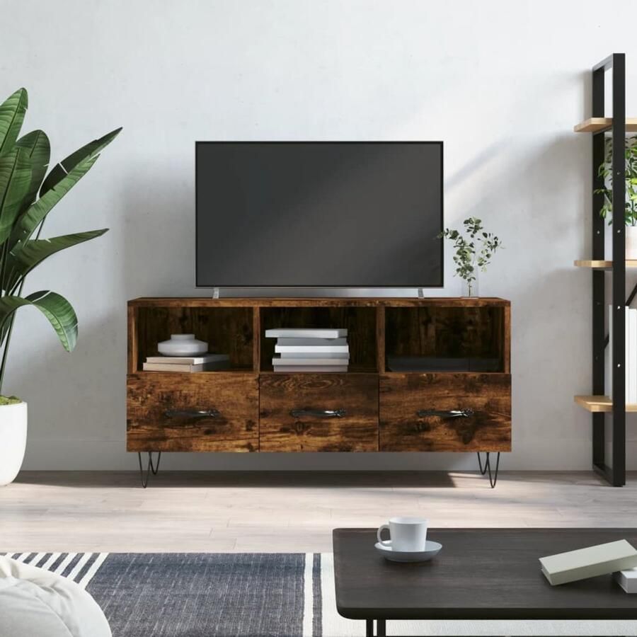 VidaXL Tv-meubel 102x36x50 cm Gerookt eiken Tv Meubel Kast Salontafel Vintage Houten Tv Stand