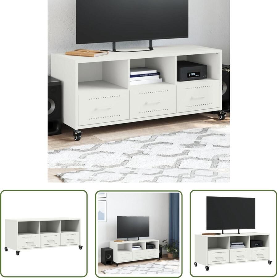 The Living Store Tv-meubel 100 5x39x43 5 cm staal wit Tv-meubel Mediakast Salontafel Staal Wit