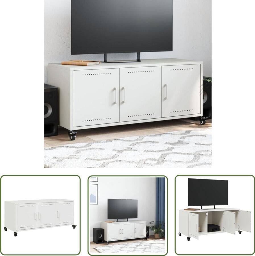 The Living Store Tv-meubel 100 5x39x43 5 cm staal wit Tv-meubel Mediakast Salontafel Zwart Metalen Staal