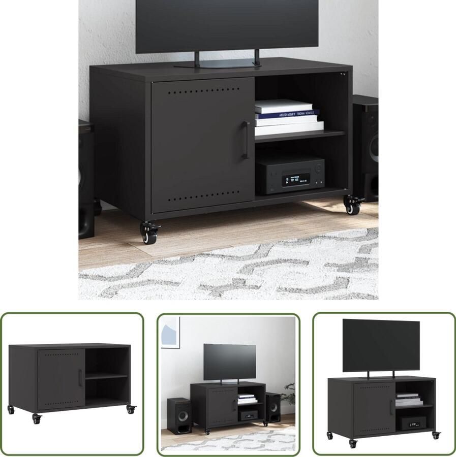The Living Store Tv-meubel 68x39x43 5 cm staal zwart Tv-meubel Mediakast Salontafel Staal Zwart
