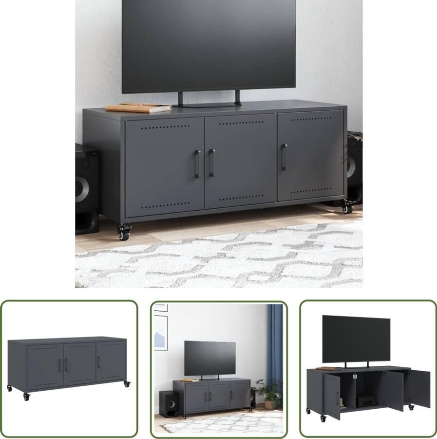 The Living Store Tv-meubel 100 5x39x43 5 cm staal antracietkleurig Tv Meubel Mediakast Salontafel Zwart Metalen Tv Stand Industrieel Design