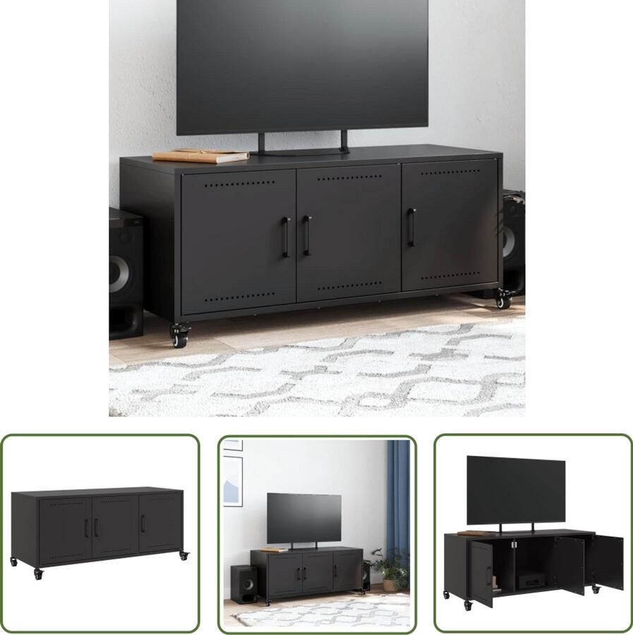 The Living Store Tv-meubel 100 5x39x43 5 cm staal zwart Tv Meubel Mediakast Salontafel Zwarte Tv Stand Metalen Tv Tafel