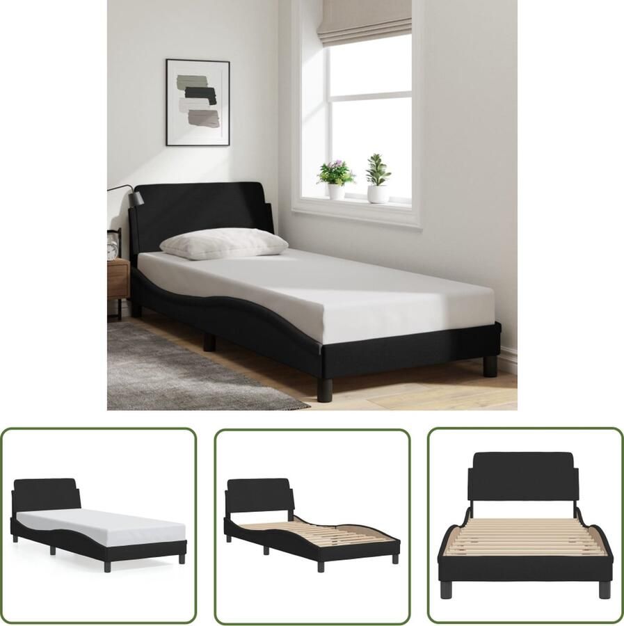 The Living Store Bedframe met hoofdeinde zonder matras 90x190 cm stof zwart Bed Frame Metal Bed Frame Box Spring Bed Frame Slaapcomfort Design Bed Frame