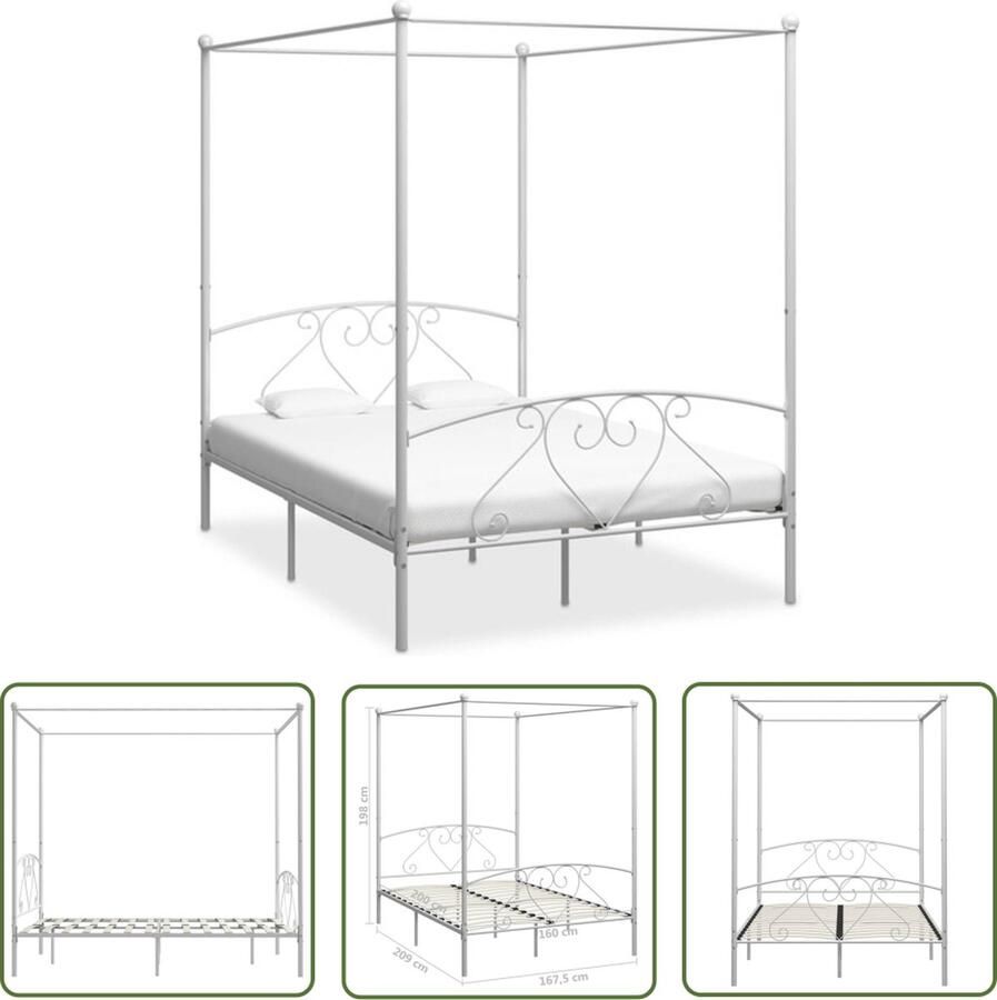 The Living Store Hemelbed Metaal 209 x 167.5 x 198 cm Wit Hemelbed Metalen Bed Tweepersoonsbed Wit Bed Design Bed