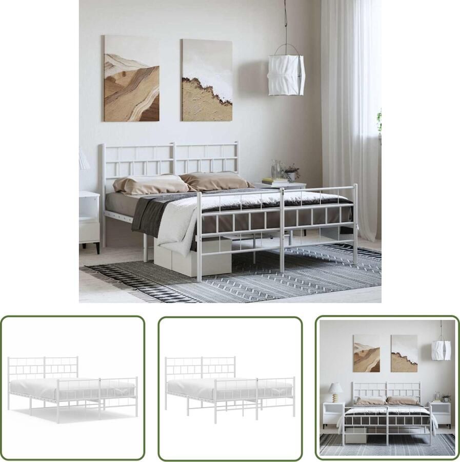 The Living Store Klassieke Metalen Bedframe 207 x 156 x 90 cm Robuuste constructie Klassieke Bed Metalen Bed Staal Bed Wit Bed Boxspring Bed