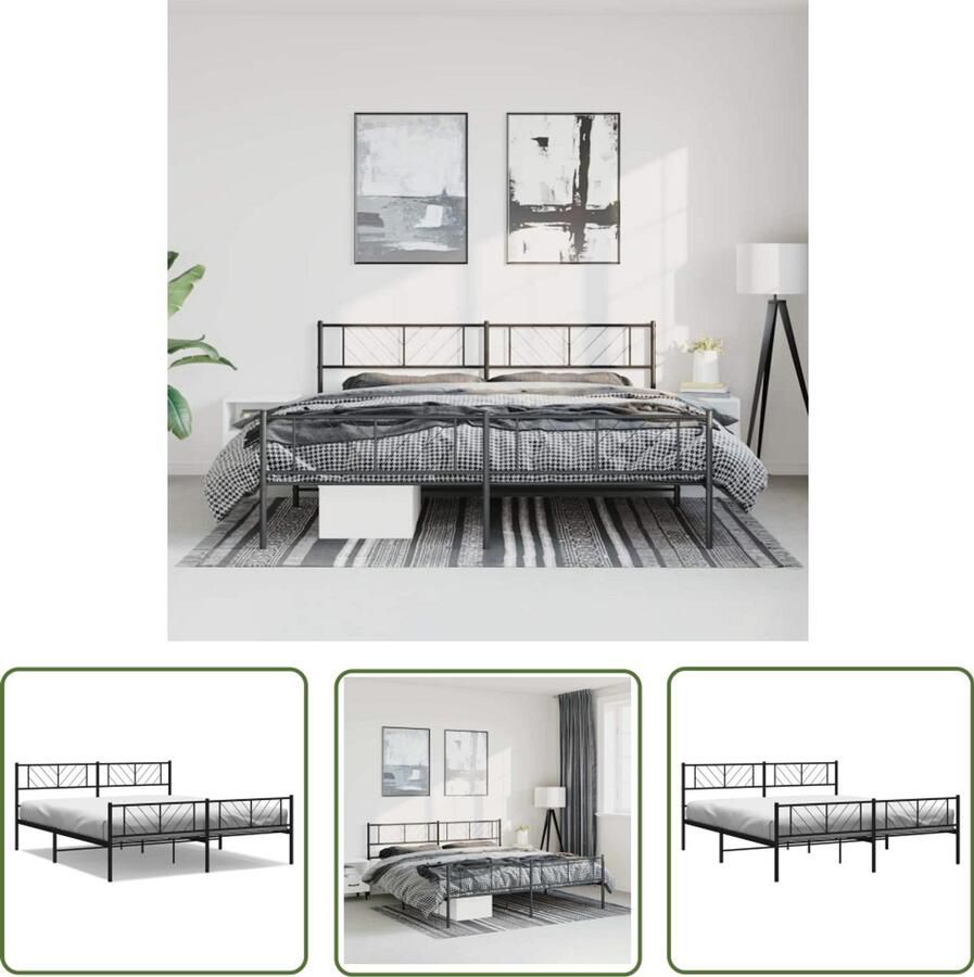 The Living Store Klassiek metalen bedframe Logeerbed Robuuste constructie Metalen latten en poten Extra opbergruimte Functioneel hoofd- en voeteneinde Zwart 219 x 187 x 90 cm Matras niet inbegrepen