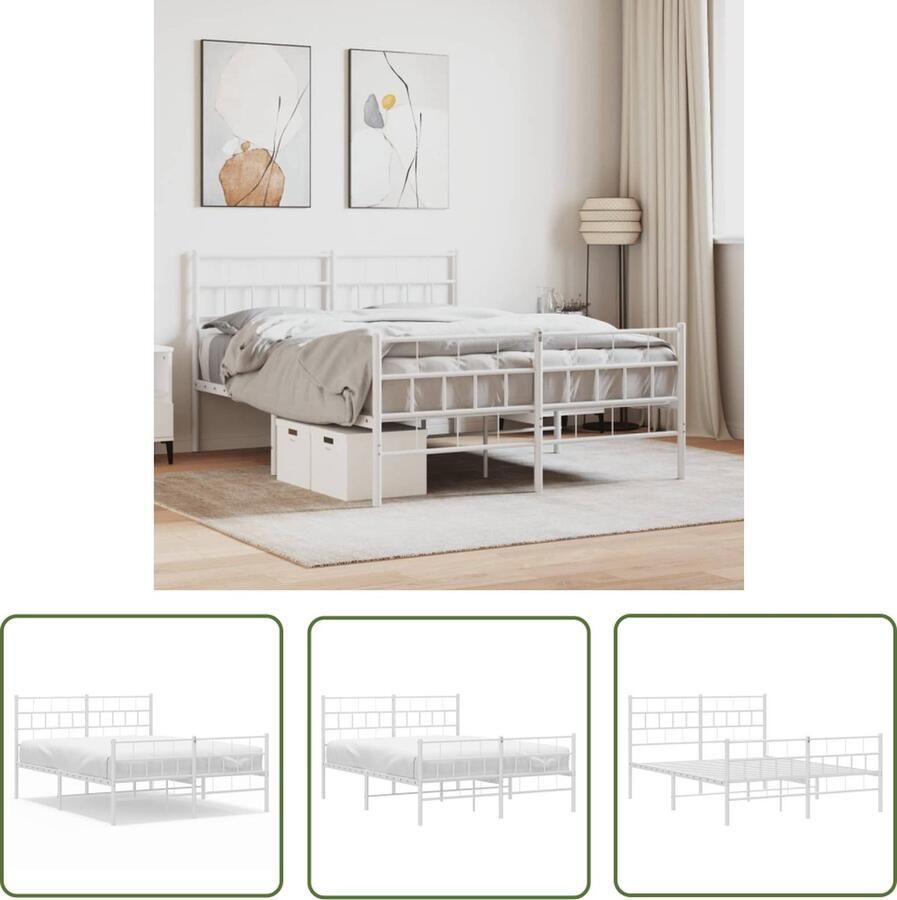 The Living Store Klassiek metalen bedframe Wit 207x146x90 cm Robuuste constructie Klassieke Bed Frame Metalen Bed Wit Bed Staal Bedframe Boxspring Bed