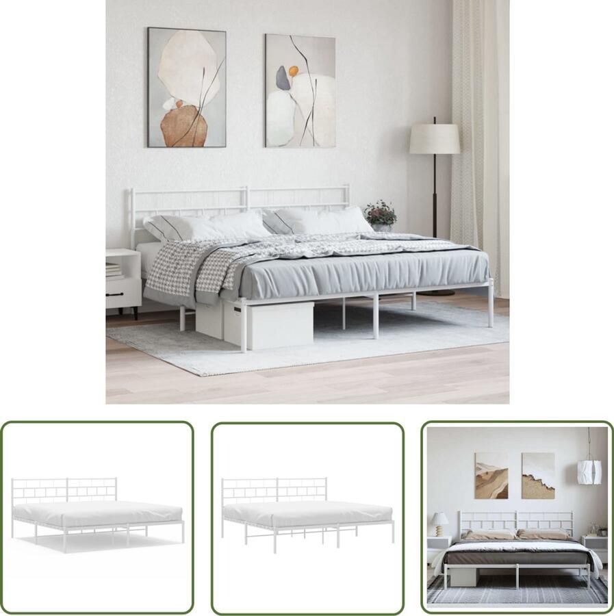 The Living Store Klassiek Metalen Bedframe Tweepersoons Wit 207x198x90cm Klassieke Bed Frame Metalen Bed Tweepersoons Bed Wit Bed Staal Bedframe