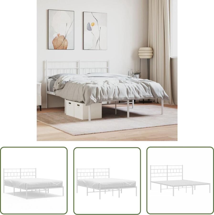 The Living Store Klassiek Bedframe Metalen 196 x 146 x 90 cm Robuuste constructie Klassieke Bedframe Metalen Bed Staal Bedframe Bed Met Hoofdbord Bedframe Wit
