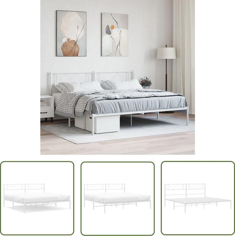 The Living Store Klassieke Metalen Bedframe Wit 207 x 187 x 90 cm Robuuste constructie Klassieke Bedframe Metalen Bed Wit Bed Bedframe 180x200 Bedframe Met Hoofdbord
