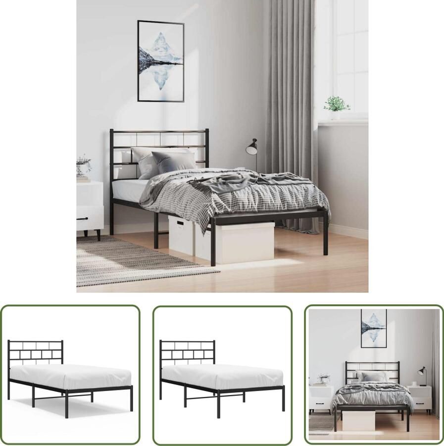 The Living Store bedframe klassieke metalen logeerbed 196 x 104.5 x 90 cm zwart Klassieke Bedframe Metalen Bed Zwart Bedframe Bed Met Hoofdbord Logeerbed