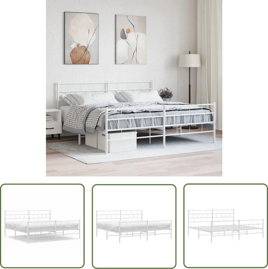 The Living Store Metalen Bedframe Robuust Wit 207 x 187 x 90 cm Geschikte matras- 180 x 200 cm Montage vereist Robuust Bed Frame Metalen Bed Wit Bed Slaapcomfort Bedstede