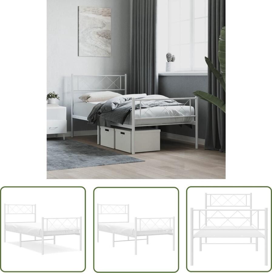 The Living Store Bedframe Metaal Wit 196 x 95 x 90 cm Robuuste constructie Robuust Bed Frame Metalen Bed Witte Bed Slaapcomfort Boxspring Bed