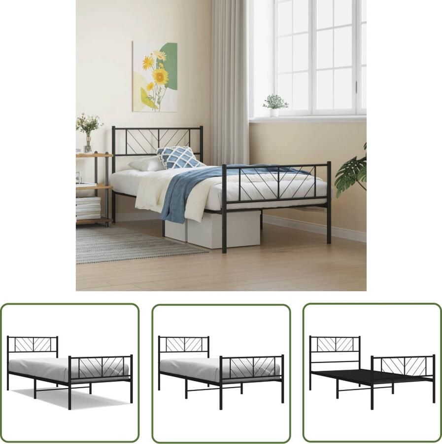 The Living Store Metalen Bedframe Zwart 207 x 95 x 90 cm Robuuste constructie Robuust Bed Frame Metalen Bed Zwarte Bed Boxspring Bed Tweepersoons Bed