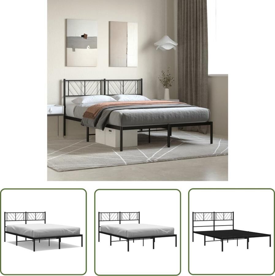 The Living Store Robuust Metalen Bedframe Zwart 207 x 125 x 90 cm Metalen Latten en Poten Robuust Bed Frame Metalen Bed Tweepersoonsbed Zwarte Bed Hoofdbord Bed