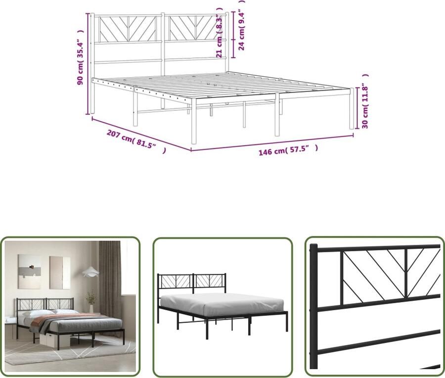 The Living Store Bedframe met hoofdbord metaal zwart 140x200 cm Robuust Bed Frame Metalen Bed Tweepersoons Bed Zwarte Bed Hoofdbord Bed