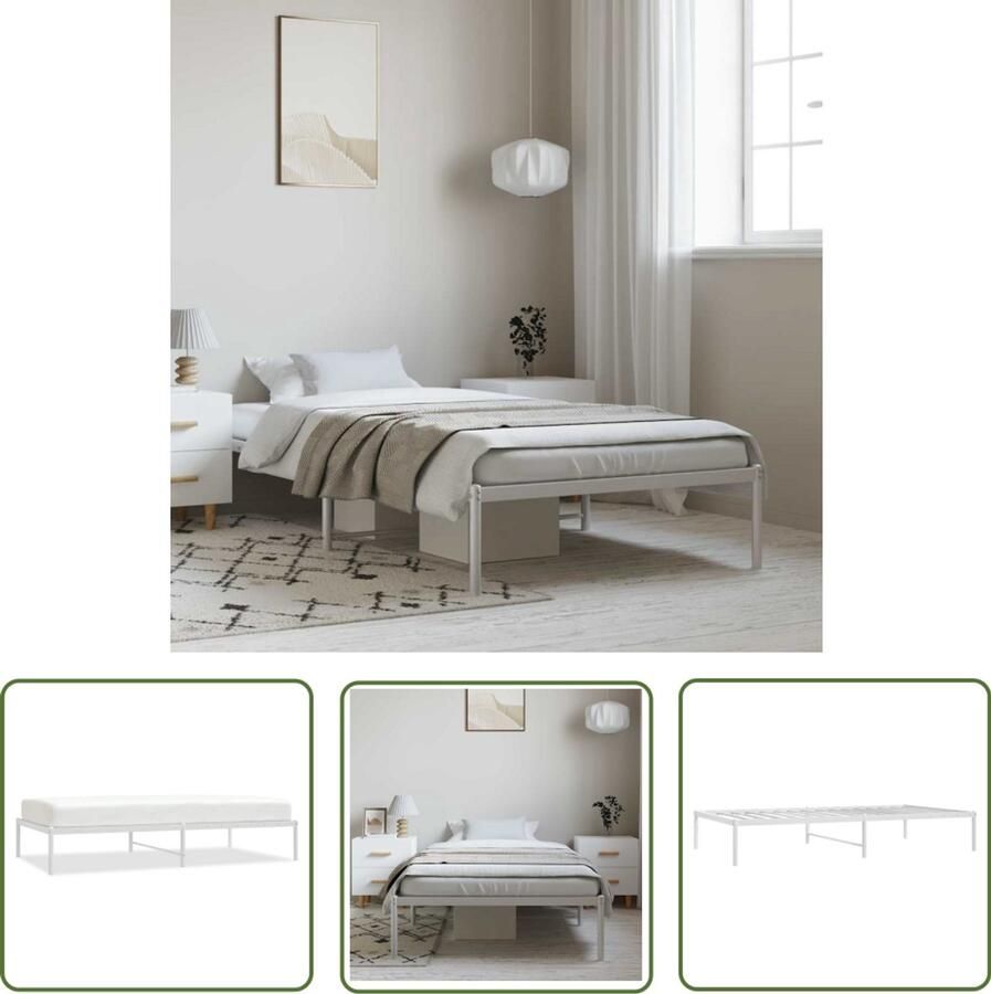 The Living Store Bedframe Classic Staal 196 x 104.5 x 31 cm Extra opbergruimte Wit Staal Bed Frame Metalen Bed Enkel Bed Witte Bed Boxspring Bed - Foto 3