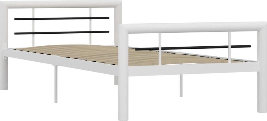 VidaXL Metalen Bedframe 100x200 cm Wit Zwart Metalen Bed Frame Tweepersoons Bed Slaapcomfort Bedstede Modern Bed Minimalistisch Bed Witte Bed Zwarte Bed - Foto 2