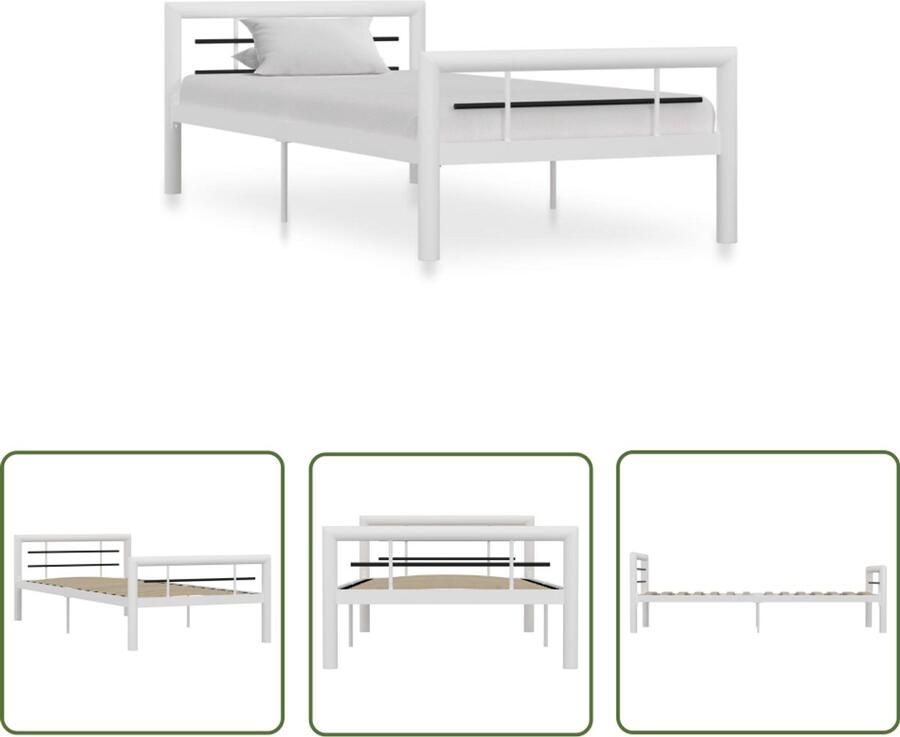 VidaXL Metalen Bedframe 100x200 cm Wit Zwart Metalen Bed Frame Tweepersoons Bed Slaapcomfort Bedstede Modern Bed Minimalistisch Bed Witte Bed Zwarte Bed