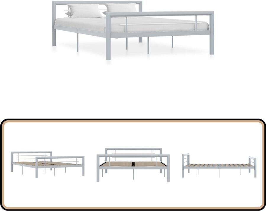 VidaXL metalen bedframe 120x200 cm grijs wit Metalen Bed Frame Tweepersoonsbed Bedframe Grijs Bedframe Wit Slaapkamer Meubels