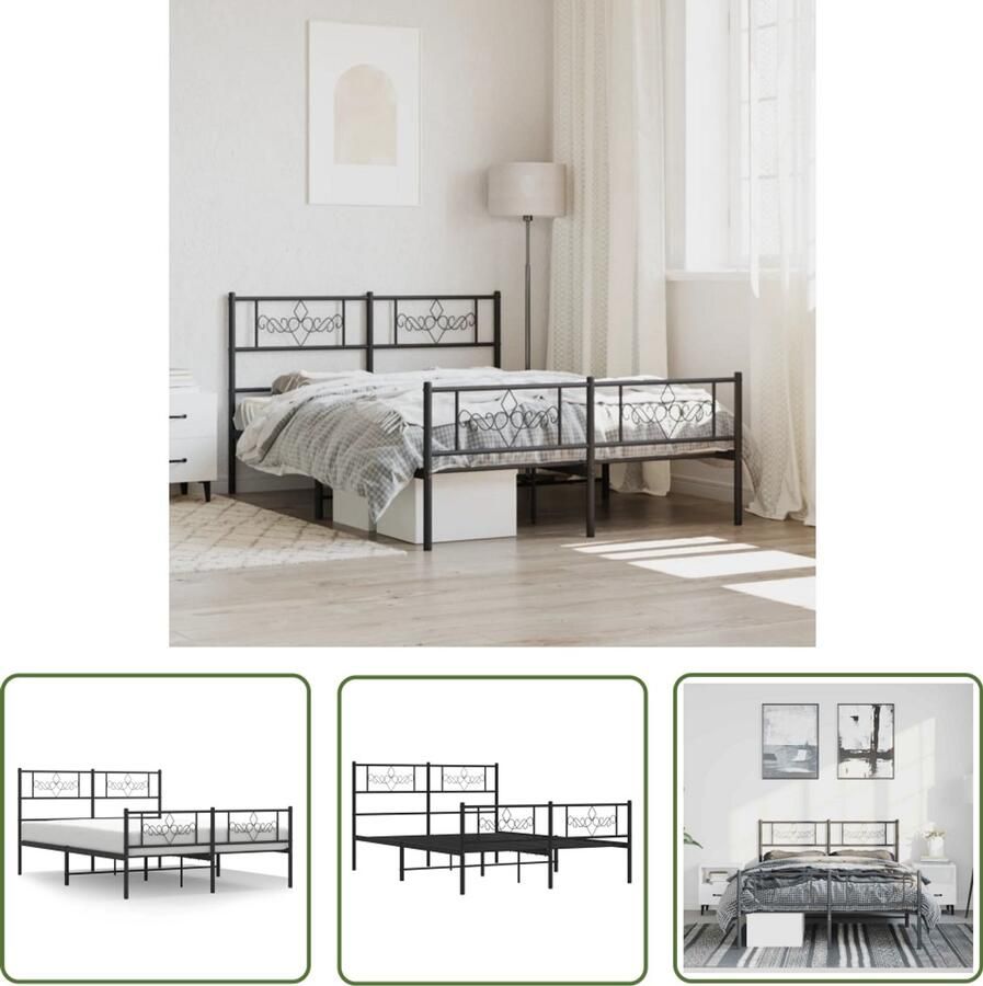 VidaXL Metalen Bedframe 135x190 cm Zwart Robuust Bed Frame Klassiek Bed Staal Bed Frame Zwarte Bed Frame Single Bed Tweepersoons Bed Boxspring Bed