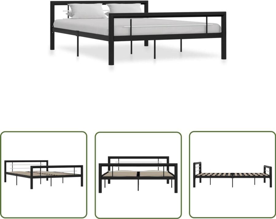VidaXL Metalen Bedframe 140x200 cm Zwart & Wit Metalen Bedframe Tweepersoonsbed Bedframe Zwart Bedframe Wit Boxspring Hoofdbord Slatted Frame