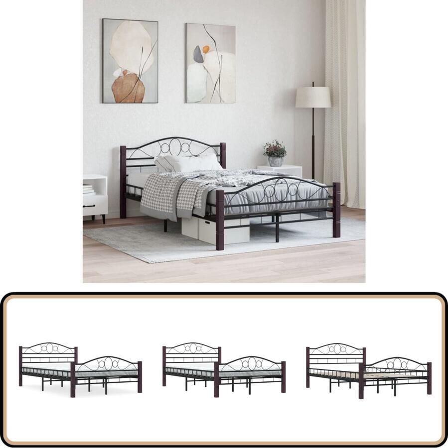 VidaXL Metalen Bedframe 140x200 cm Zwart Metalen Bedframe Tweepersoons Bed Kopen Boxspring Bed Slaapcomfort Stapelbare Bedbodems Hoofdbord