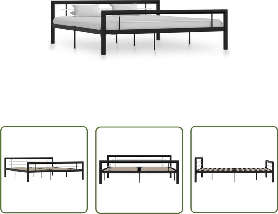 VidaXL Metalen Bedframe 180x200 cm Zwart & Wit Metalen Bed Frame Tweepersoons Bed Boxspring Bed Slaapcomfort Zwarte Bed Witte Bed Stapelbare Bed