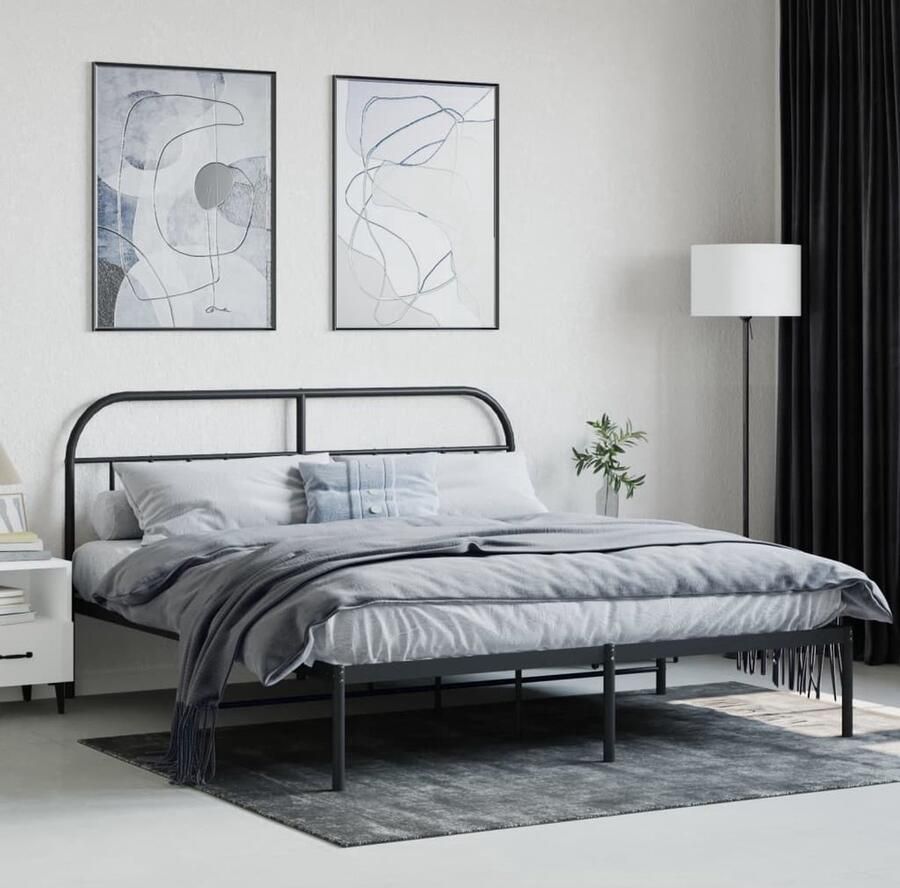 VidaXL Metalen Bedframe 180x200 cm Zwart Klassieke Bed Frame Metalen Bedframe Zwart Bedframe Boxspring Frame Tweepersoons Bed King Size Bed Slaapcomfort Staal Bedframe Bed Met Opbergruimte