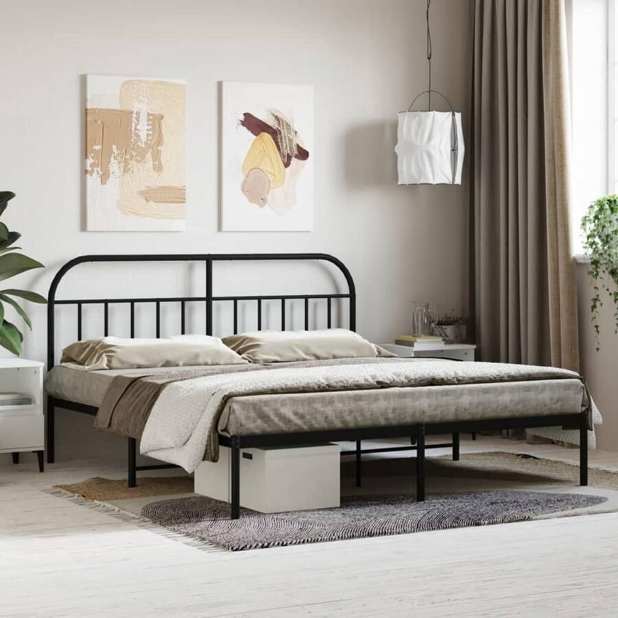 VidaXL Metalen Bedframe 180x200 cm Zwart Klassieke Bed Frame Metalen Bedframe Zwart Bedframe Boxspring Frame Tweepersoons Bed King Size Bed Slaapcomfort Staal Bedframe Bed Met Opbergruimte - Foto 2