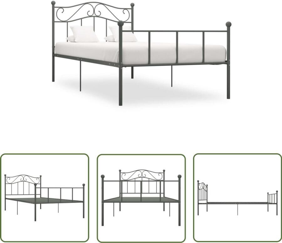 VidaXL Metalen Bedframe 90x200 cm Grijs Metalen Bed Frame Grijs Bed Frame Enkelpersoons Bed Frame 90x200 Metalen Bed