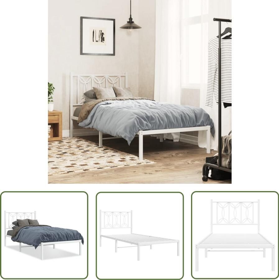 VidaXL Metalen Bedframe Bed Frame Bedframe met hoofdbord metaal wit 90x190 cm Wit Bedframe Bed Met Hoofdbord 90x190 Bed