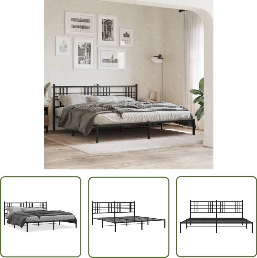 VidaXL Metalen Bedframe Bed Frame Bedframe met hoofdbord metaal zwart 193x203 cm Staal Bedframe Boxspring Frame King Size Bed