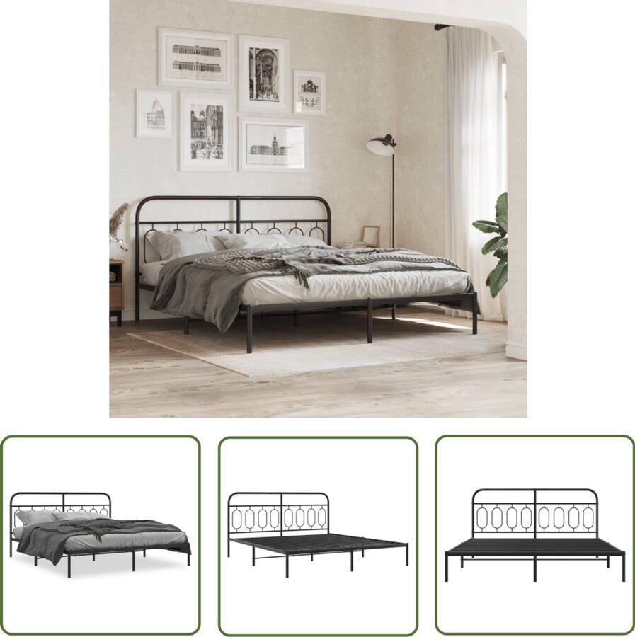 VidaXL Metalen Bedframe Bed Frame Bedframe met hoofdbord metaal zwart 193x203 cm Zwart Bedframe King Size Bedframe Boxspring Frame