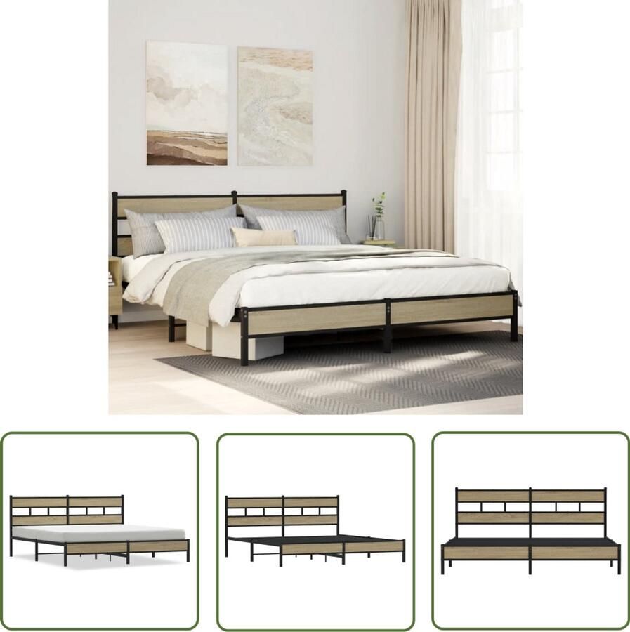 VidaXL Metalen Bedframe Bed Frame Bedframe zonder matras metaal sonoma eikenkleur 200x200 cm Sonoma Eiken Kleur Boxspring Tweepersoonsbed