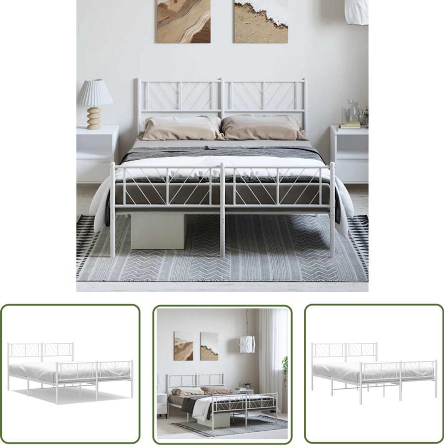The Living Store Klassiek Metalen Bedframe Wit 196 x 142 x 90 cm Robuuste Constructie Klassieke Bed Frame Metalen Bedframe Wit Bedframe Bed Frame 135x190 Robuust Bedframe