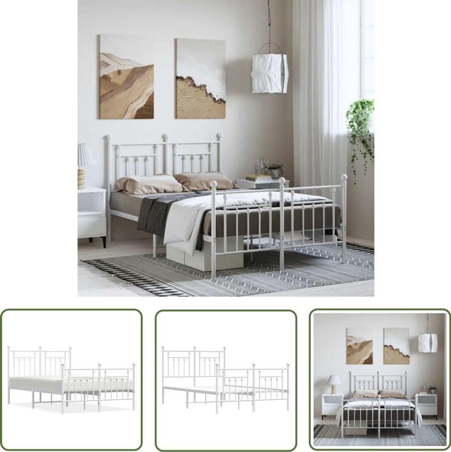 The Living Store Bedframe Klassiek Metalen Constructie Met Opbergruimte Functioneel Ontwerp Wit 196 x 142 x 97 cm Geschikt voor 135 x 190 cm matras (excl matras) - Foto 2