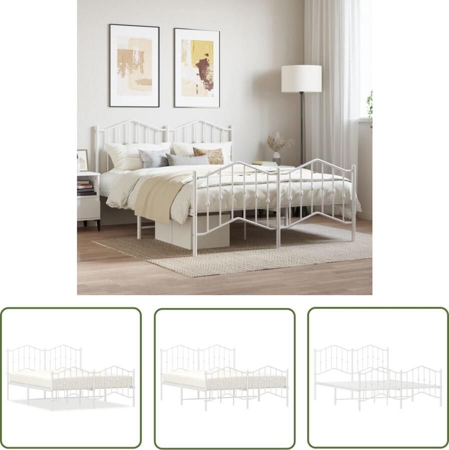 The Living Store Bedframe met hoofd- en voeteneinde metaal wit 140x190 cm Klassieke Bed Frame Metalen Bedframe Wit Bedframe Staal Bedframe Boxspring Bedframe