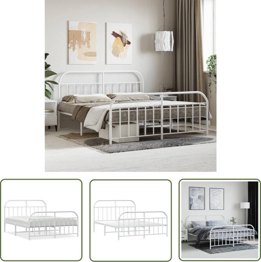 The Living Store Klassiek Bedframe Metalen constructie Metalen latten Extra opbergruimte Functioneel hoofd- en voeteneinde Klassieke Bed Frame Metalen Bedframe Bed Frame Wit Staal Bedframe Boxspring Bed