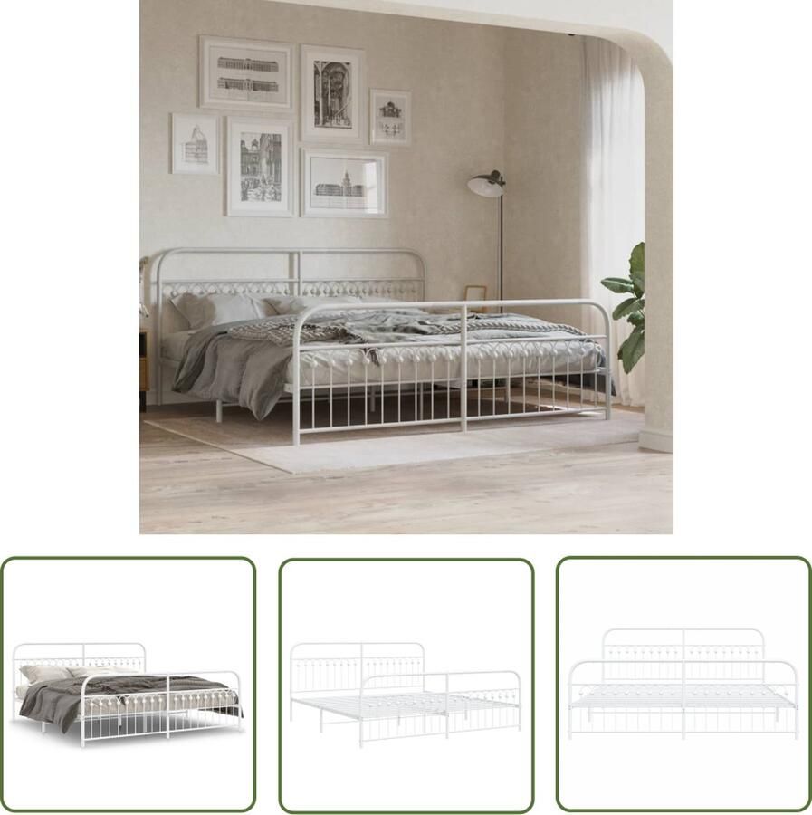 The Living Store Bedframe met hoofd- en voeteneinde metaal wit 193x203 cm Klassieke Bed Frame Metalen Bedframe Wit Bedframe Staal Bedframe Tweepersoons Bed