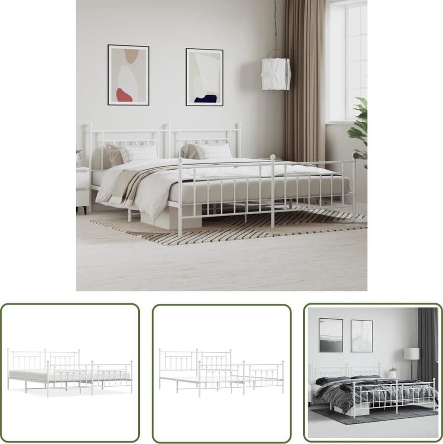 The Living Store Bedframe Klassiek Metaal Wit 207x206x97 cm Geen matras inbegrepen Klassieke Bed Frame Metalen Bedframe Wit Bedframe Staal Bedframe Boxspring Bedframe