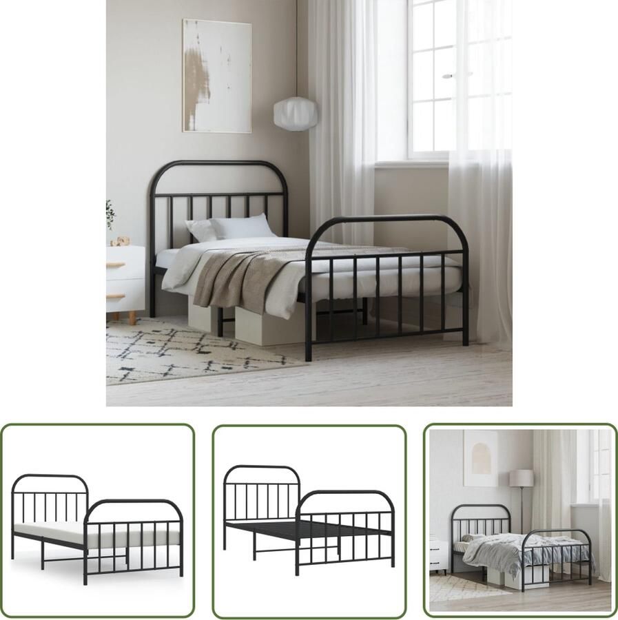 The Living Store Bedframe met hoofd- en voeteneinde metaal zwart 107x203 cm Klassieke Bed Frame Metalen Bedframe Zwarte Bedframe Tweepersoons Bed Boxspring Bed