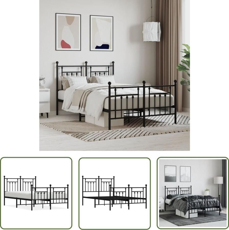 The Living Store Bedframe met hoofd- en voeteneinde metaal zwart 120x200 cm Klassieke Bed Frame Metalen Bedframe Staal Bedframe Bed Frame Zwart Tweepersoons Bed Frame