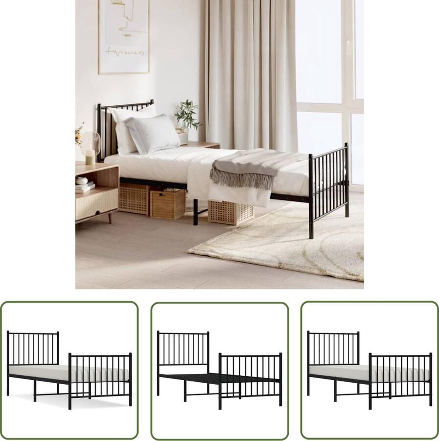 The Living Store Bedframe met hoofd- en voeteneinde metaal zwart 80x200 cm Klassieke Bed Frame Metalen Bedframe Staal Bedframe Zwart Bedframe Tweepersoons Bed - Foto 2