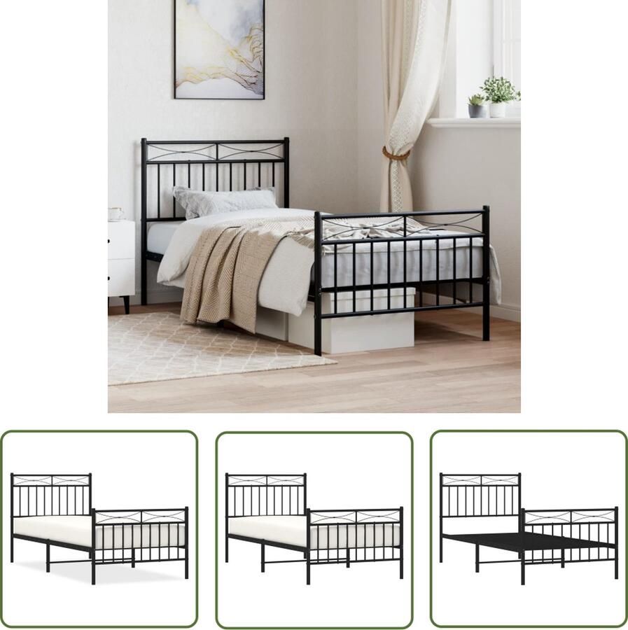 The Living Store Bedframe met hoofd- en voeteneinde metaal zwart 90x200 cm Klassieke Bed Frame Metalen Bedframe Staal Bedframe Zwart Bedframe Tweepersoons Bed
