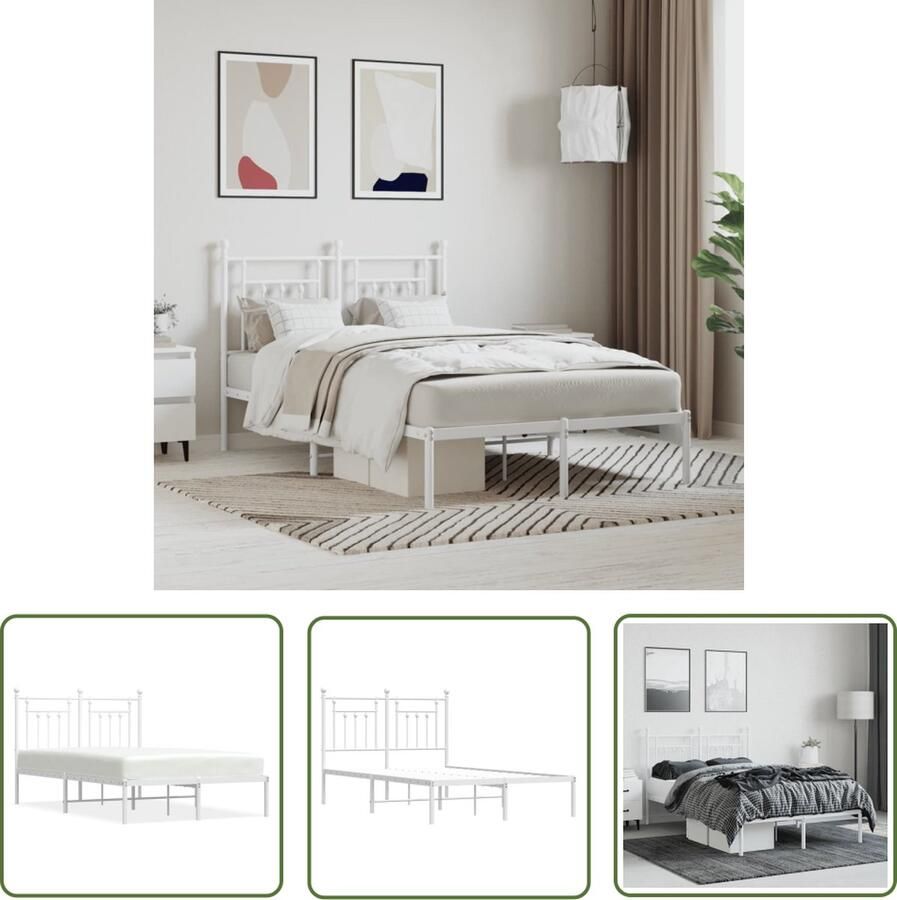 The Living Store Bedframe Klassiek bedframe Metaal 207 x 125 x 97 cm Kleur- wit Klassieke Bed Frame Metalen Bedframe Bed Frame Wit Staal Bedframe Tweepersoons Bed Frame
