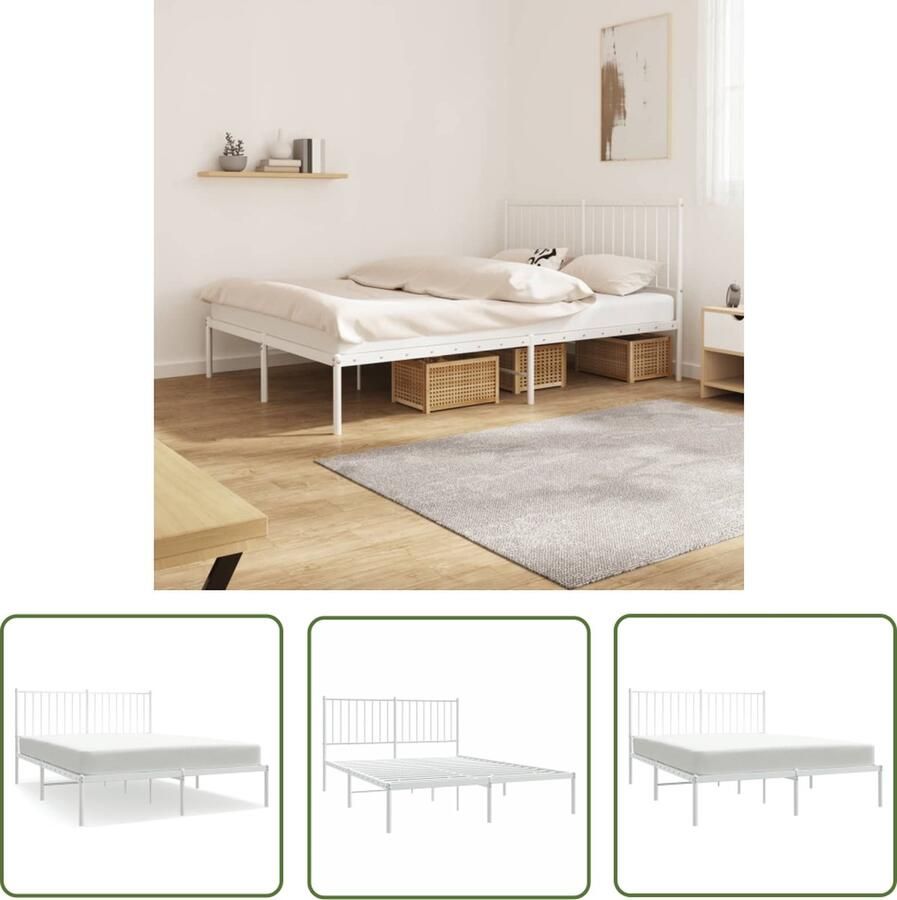 The Living Store Bedframe met hoofd- en voeteneinde metaal wit 140x190 cm Klassieke Bedframe Staal Bedframe Wit Bedframe Met Opbergruimte Bedframe Met Hoofdeinde - Foto 2